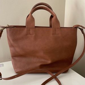 Cognac brown faux leather tote handbag